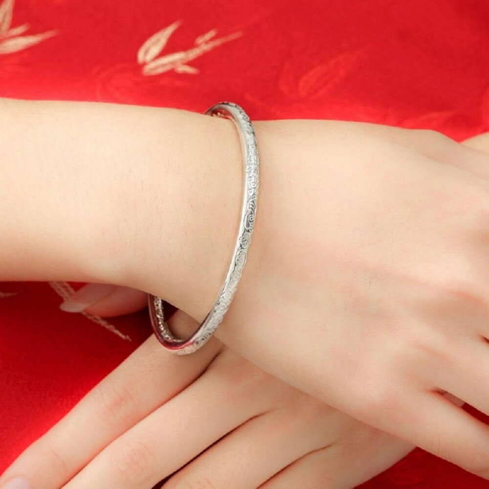 999 Solid Sterling Silver Bangle Cuff Bracelets F… - image 6